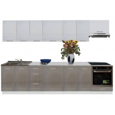 Bucatarie PAULA GRI 320 C, cu Blat Termorezistent, 320 x 60 cm