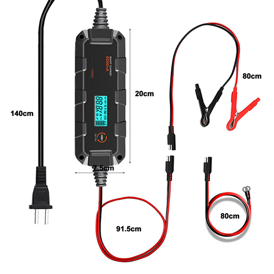 12V Car Battery Charger, 6A, 110V/220V Input